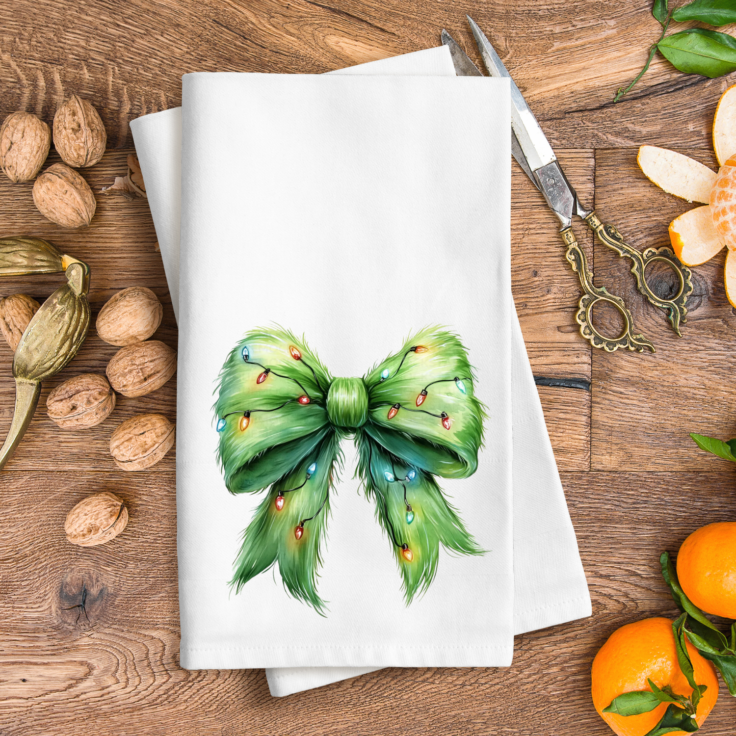 Fuzzy Green Bow Tea Towel