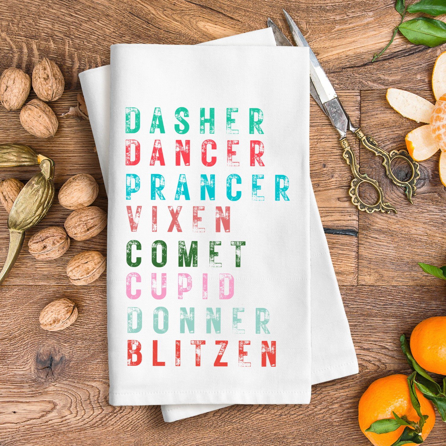 Santa's Reindeer Tea Towel