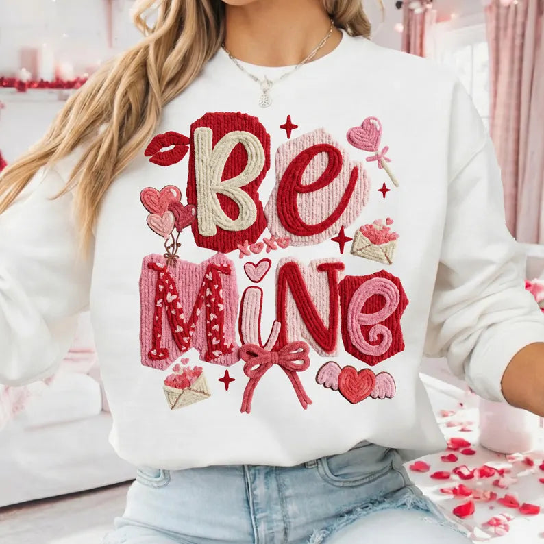 Be Mine 3D Faux Yarn Crewneck