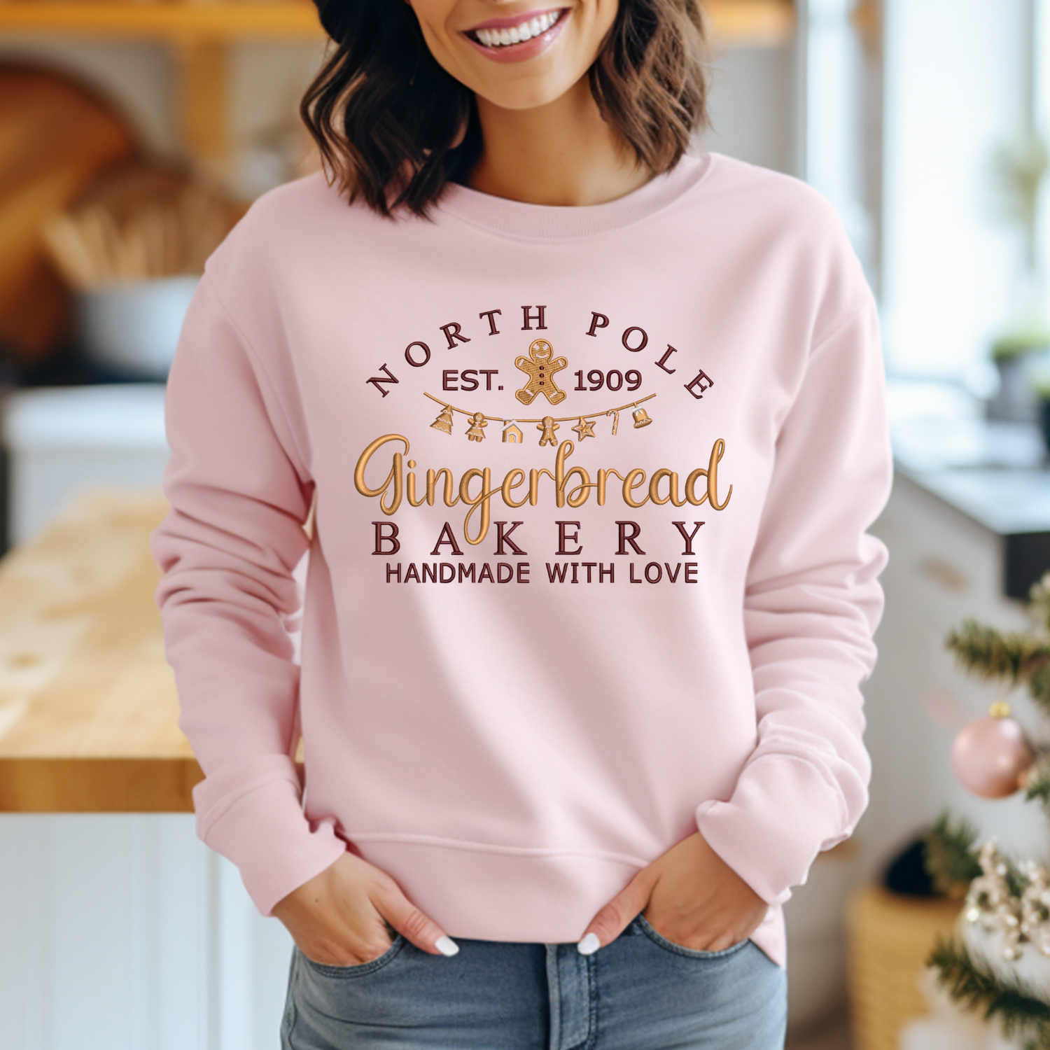 Embroidered Gingerbread Crewneck