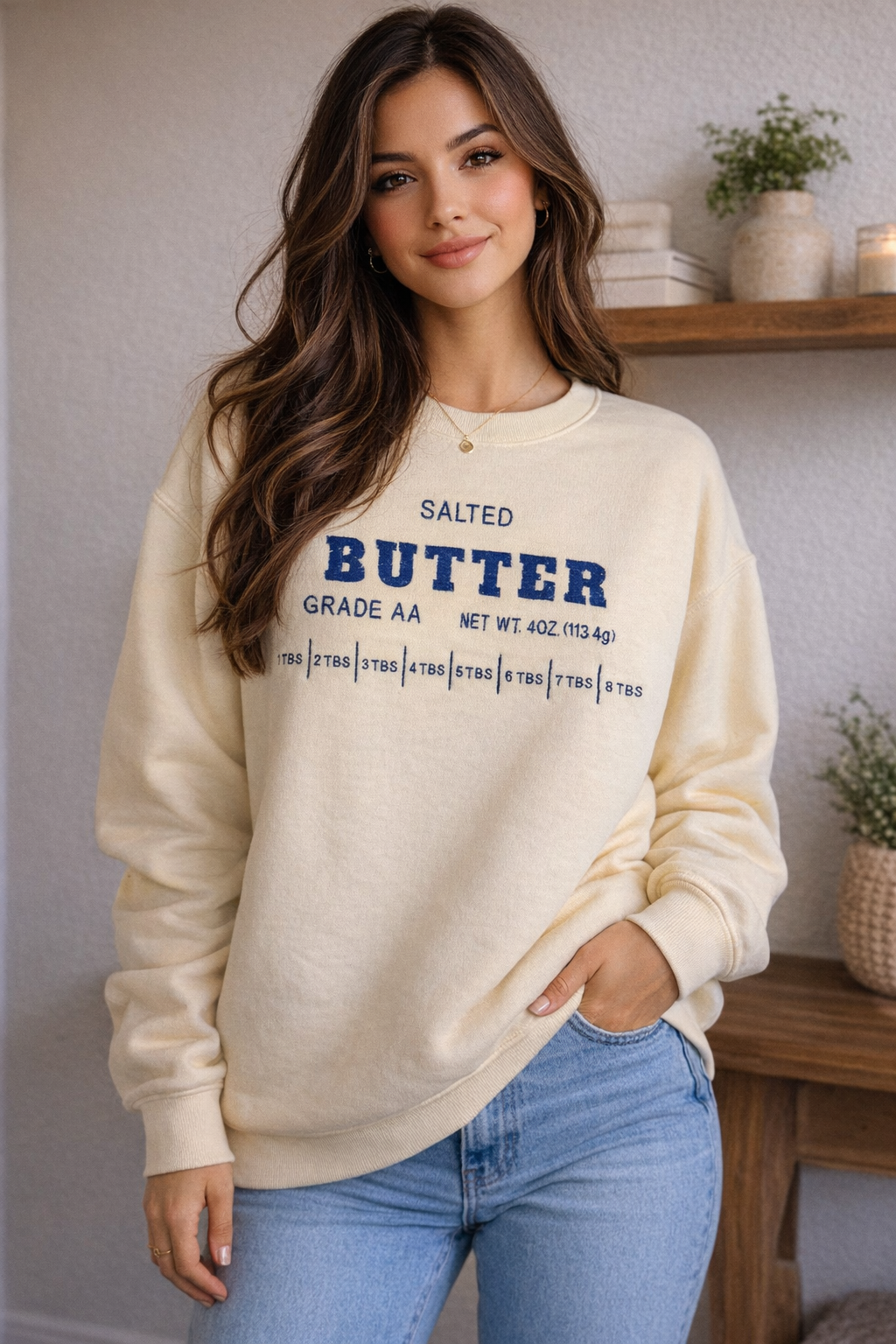 Embroidered Salted Butter Crewneck Sweatshirt