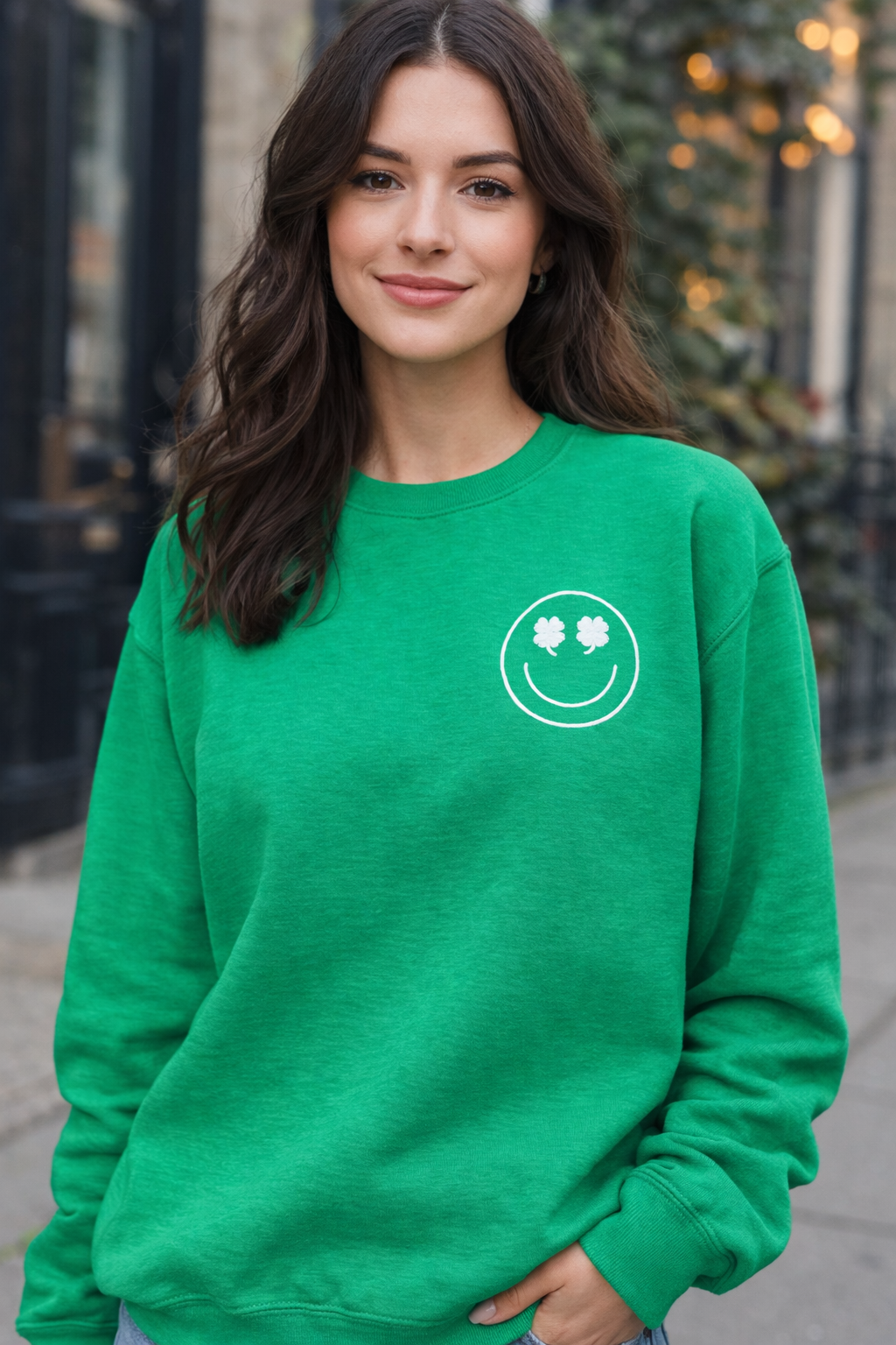 Clover Smiley Face Embroidered Crewneck